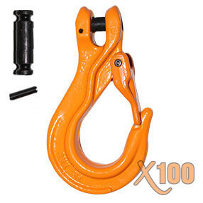 3/8 Grade 100, Four Grade 100 Clevis Sling Hook with Safety Latch Overhead Lifting 4:1 Safety Factor 